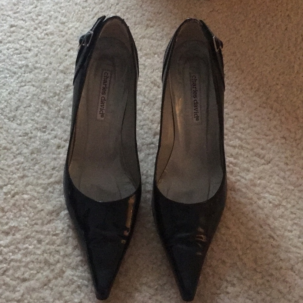 Ladies black patent leather high heels